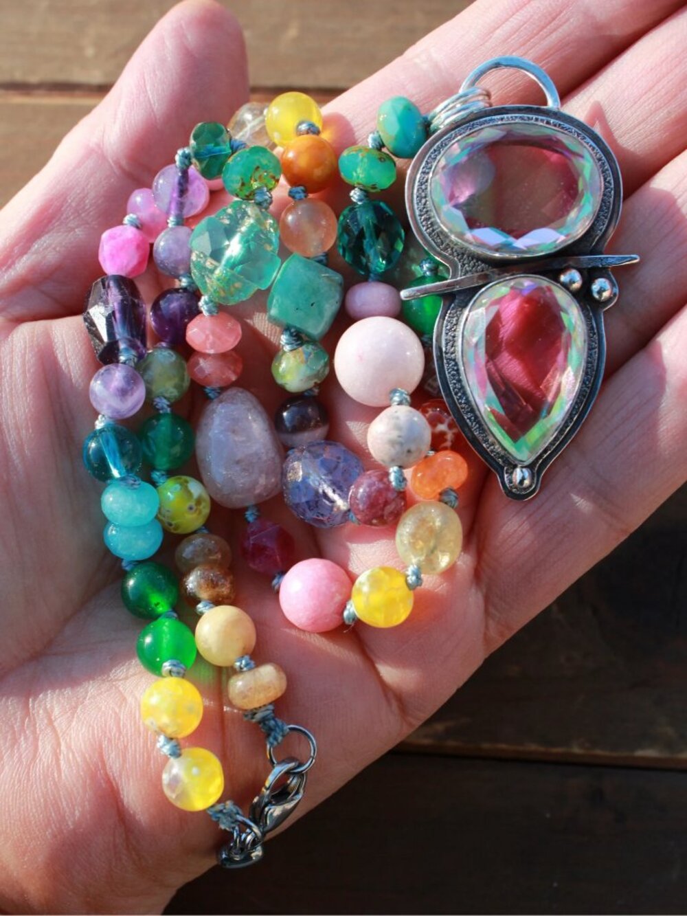 Mystic Topaz Beaded Rainbow Gemstone Necklace